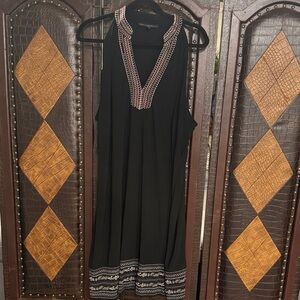 White House Black Market Black and Pink Embroidered Midi Dress